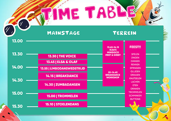 Kindermiddag Time table